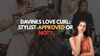 Stylist curling hair with text: 