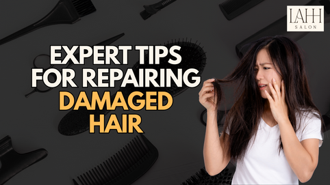 LAHH Salon thumbnail image featuring a woman examining her damaged hair with a concerned expression.